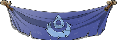 An image of a piece of draped blue cloth with the water emblem on it. This used to hang in Joxar's original artwork during the Wavecrest Saturnalia