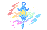 A blue lantern with yellow glass swings left to right as rainbow dust swirls around it. Clicking this will bring you to the creator's profile.